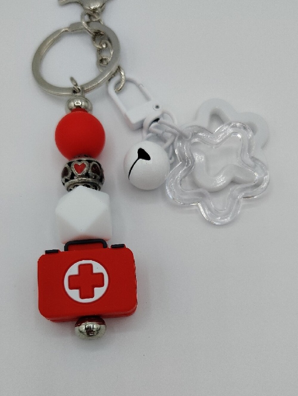 Handcrafted Medical First Aid Bag Charm/Keychain with Red & White Accents - Picture 2 of 3